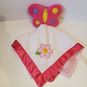 Vintage Dandee Butterfly Dan Dee Flower lovey security blanket Pink Satin‎ Plush